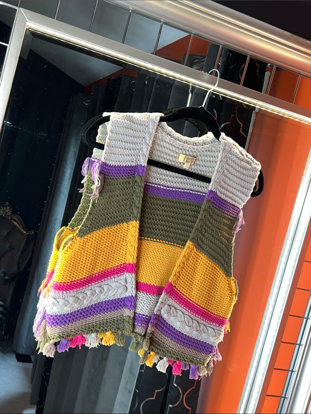 Princess Vera Wang Boho Chic Striped Tassel Knit Vest 🌈